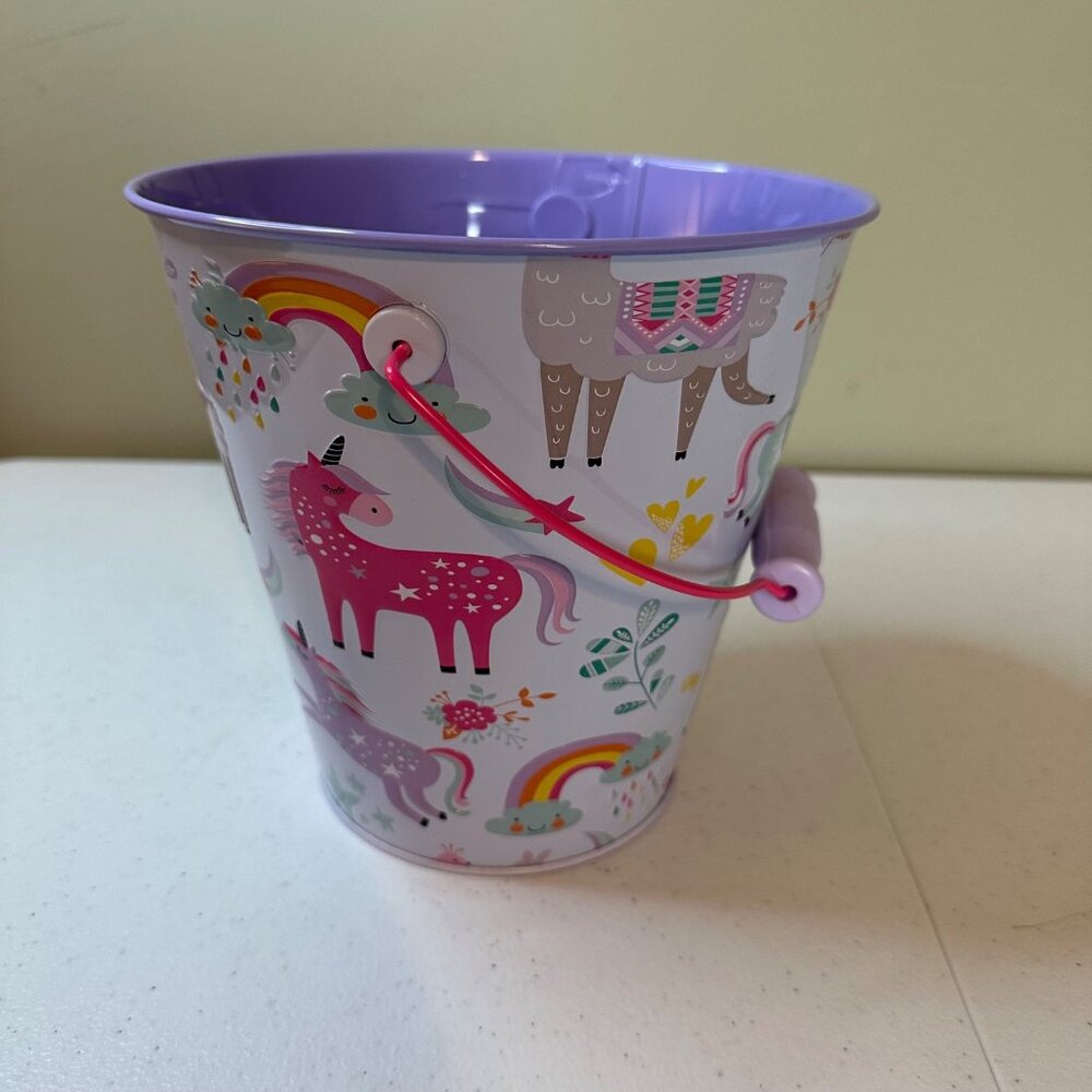 Unicorn and Llama-Themed Kids Tin Bucket With Handle Easter Basket Spring Decor
